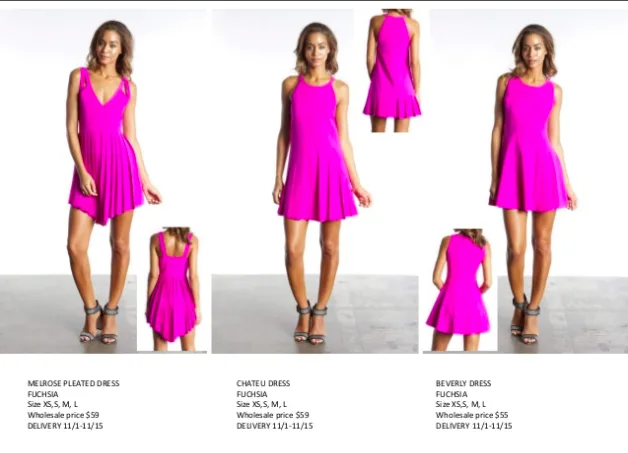 fashion linesheet with images